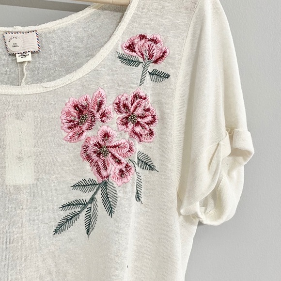 NWT Anthropologie Embroidered Linen Floral Top White Pink Size Small - Picture 6 of 16